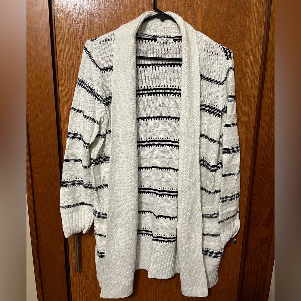 Maurices Black and White Striped Knit Cardigan